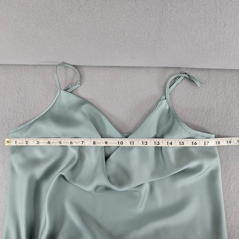 Women Sage Green Satin Cowl Neck Slip Dress and Mesh Duster Set Large - Picture 7 of 12